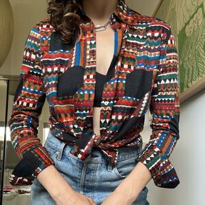 Vintage southwestern and graphic print button-up blouse